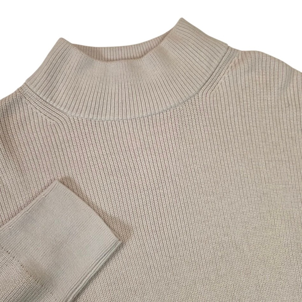 Lululemon Women 14 (?) Merino Wool Blend Mock Neck Sweater Beige Ribbed Knit